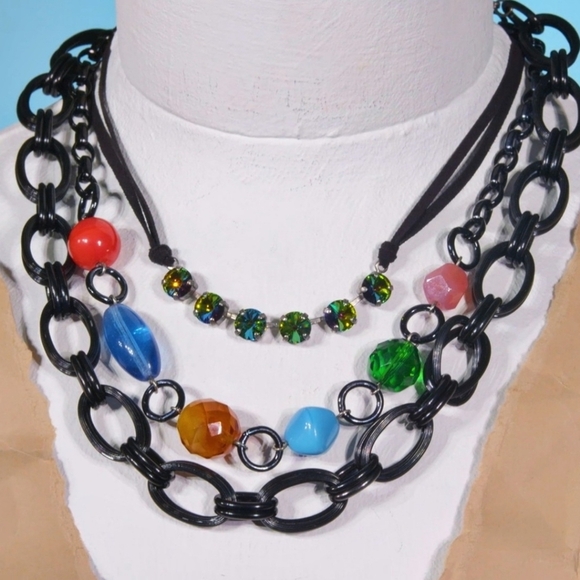 Sabika S20 Digitized Multi Colored 34" Black Chain Necklace Can Be Doubled NWOT - Picture 4 of 6